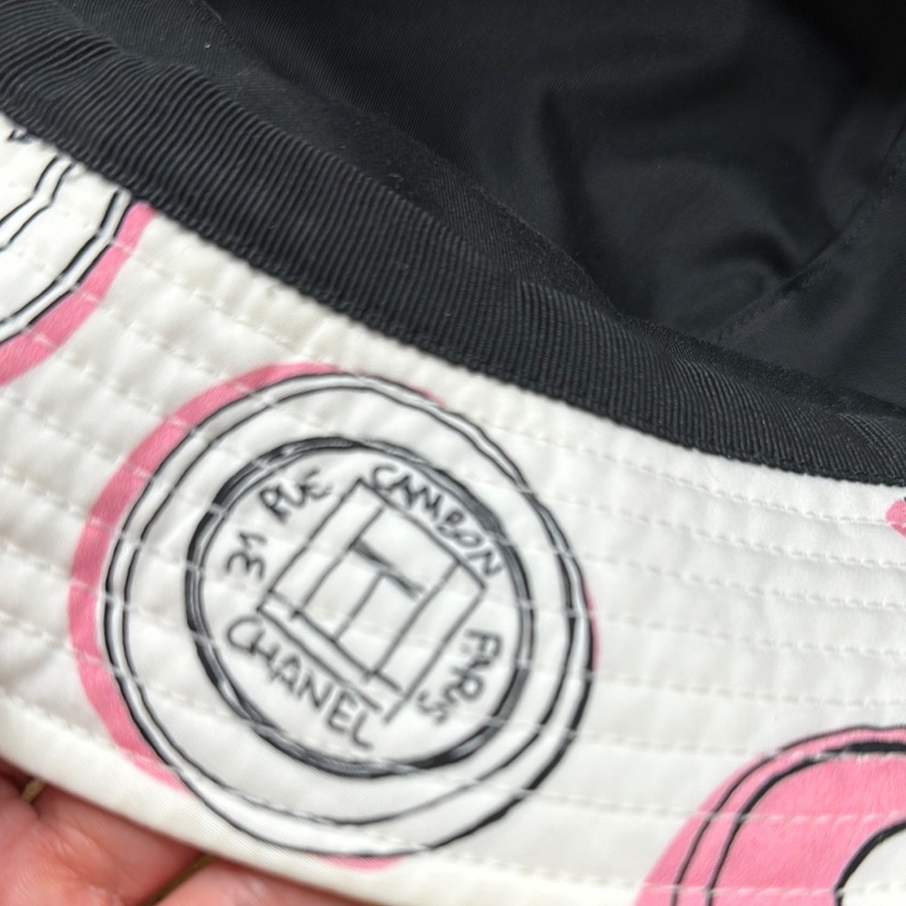 CHANEL White and Pink Graphic Bucket Hat - Picture 6 of 7